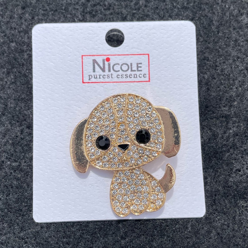 Brooch. Cute Gold Tone And Bling Dog Design. New!